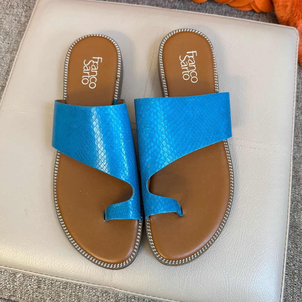 ❣️🆕Franco Sarto Gem Sandals teal / blue snakeskin embossed texture leather❣️ - Picture 4 of 10